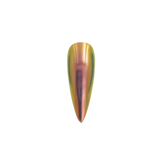 rose pink golden yellow translucent color travel pigment nail effect on black nail tip with visible pink to gold color shift