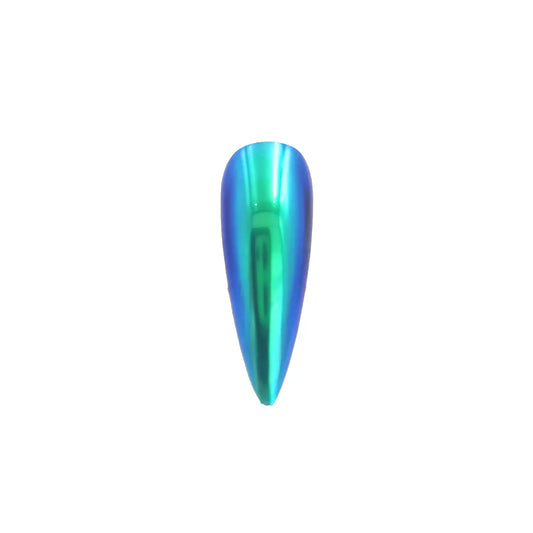 emerald green violet blue translucent color travel pigment nail effect on black nail tip with visible green to violet color shift