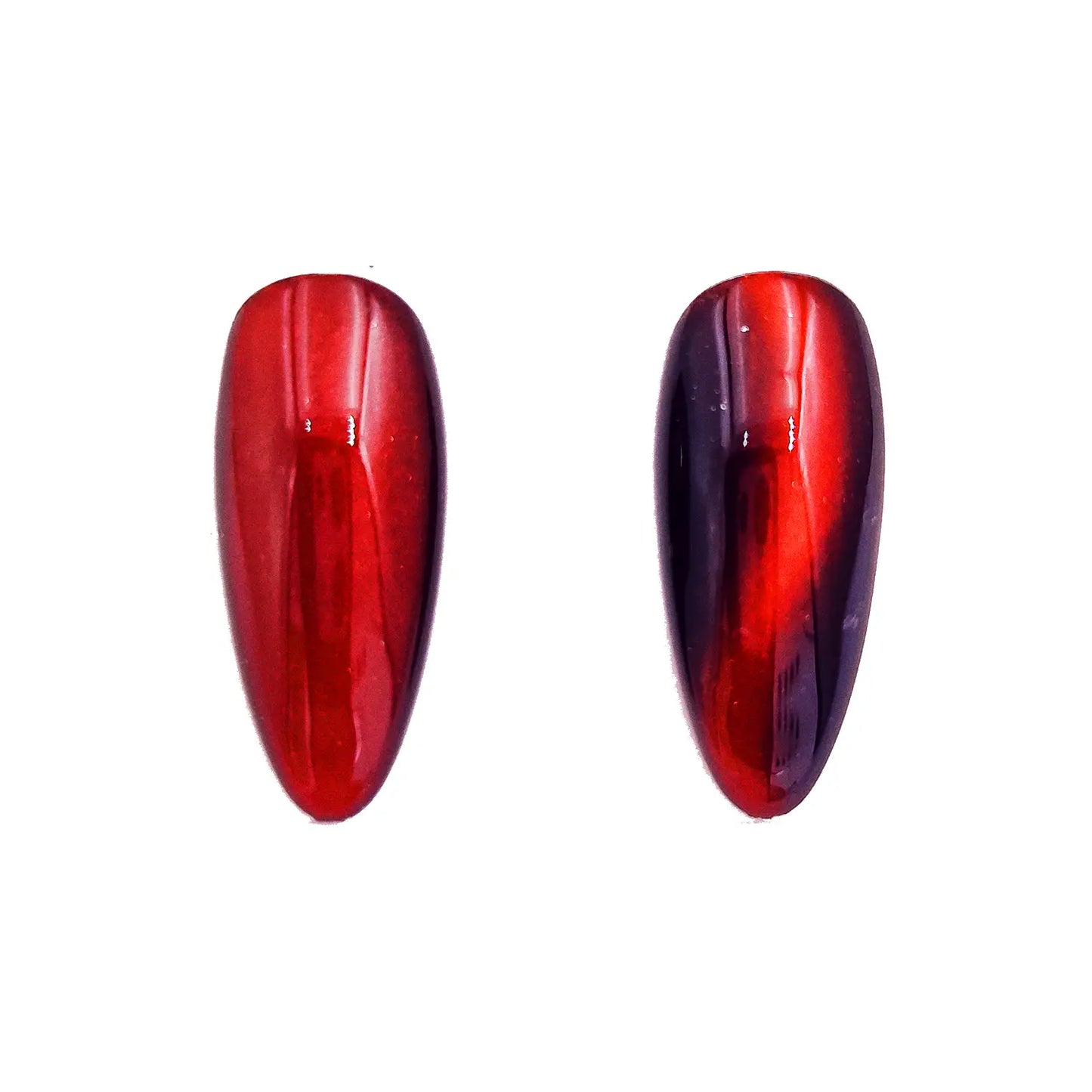 mahogany ember magnetic chrome pigment nail effect on black nail tip with visible magnetic reflective pattern