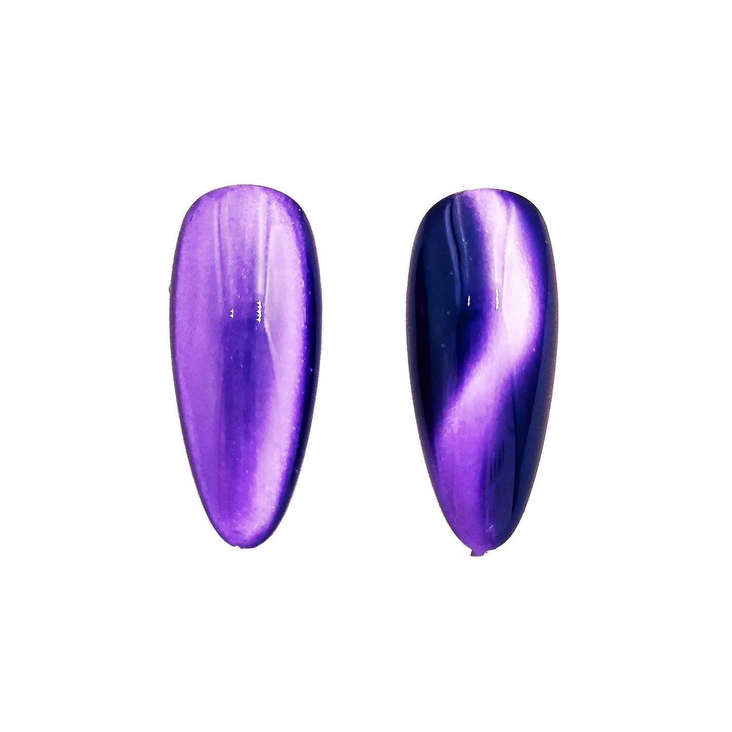 violet dusk magnetic chrome pigment nail effect on black nail tip with visible magnetic reflective pattern