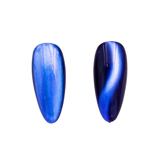 blue drift violet mist magnetic color travel pigment nail effect on black nail tip with visible magnetic color shift