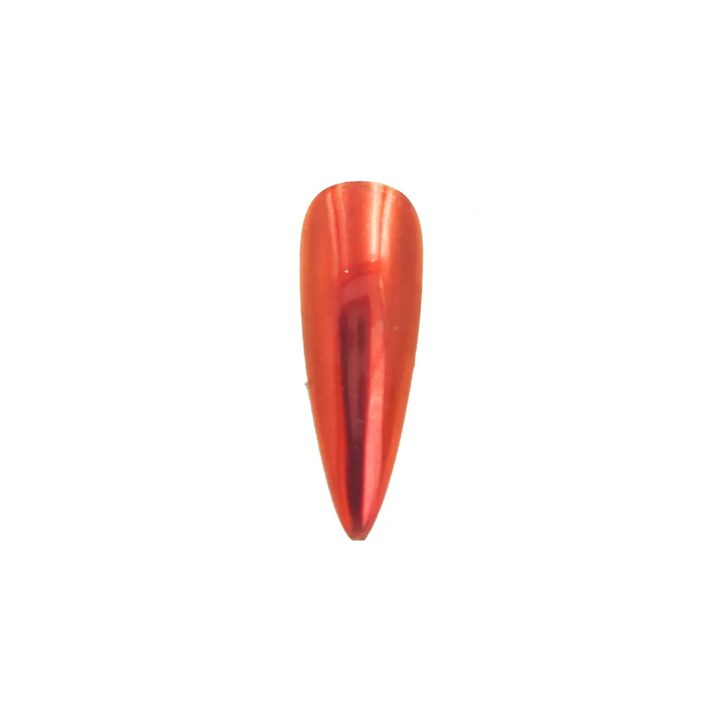 ruby scarlet chrome metallic pigment nail effect on black nail tip with high-shine metallic red finish