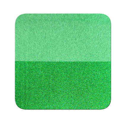 emerald green chrome metallic pigment on black and white contrast chart showing coverage difference