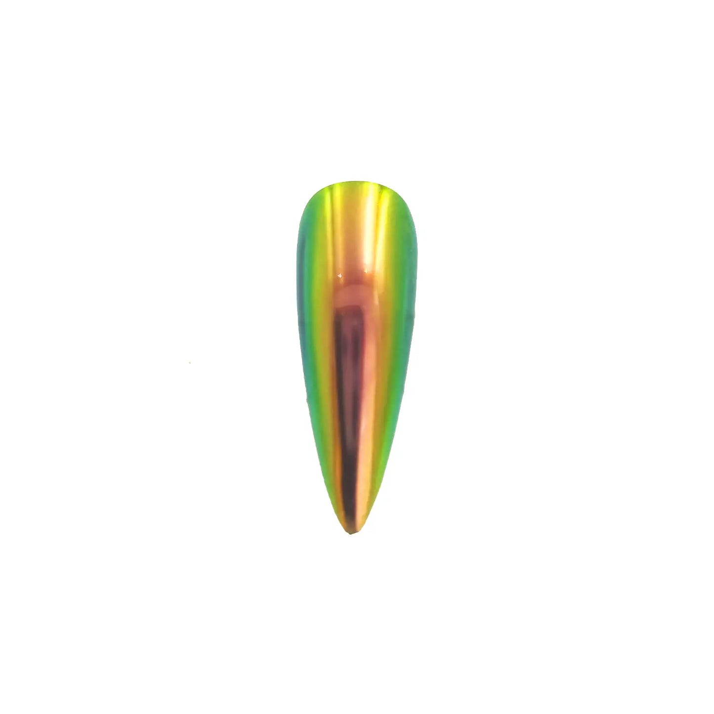 pink aurora lime glow opaque color travel pigment nail effect on black nail tip with visible pink to lime color shift