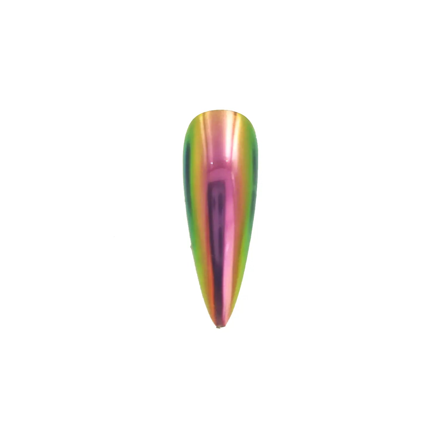 orchid crimson lime glow opaque color travel pigment nail effect on black nail tip with visible purple red to lime color shift