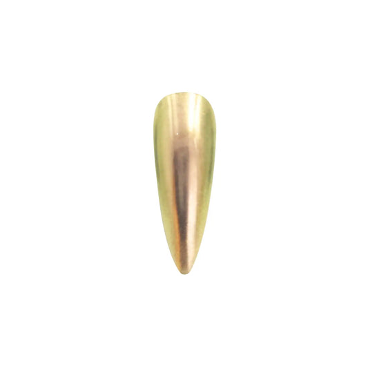 amber blaze olive green opaque color travel pigment nail effect on black nail tip with visible amber to green color shift