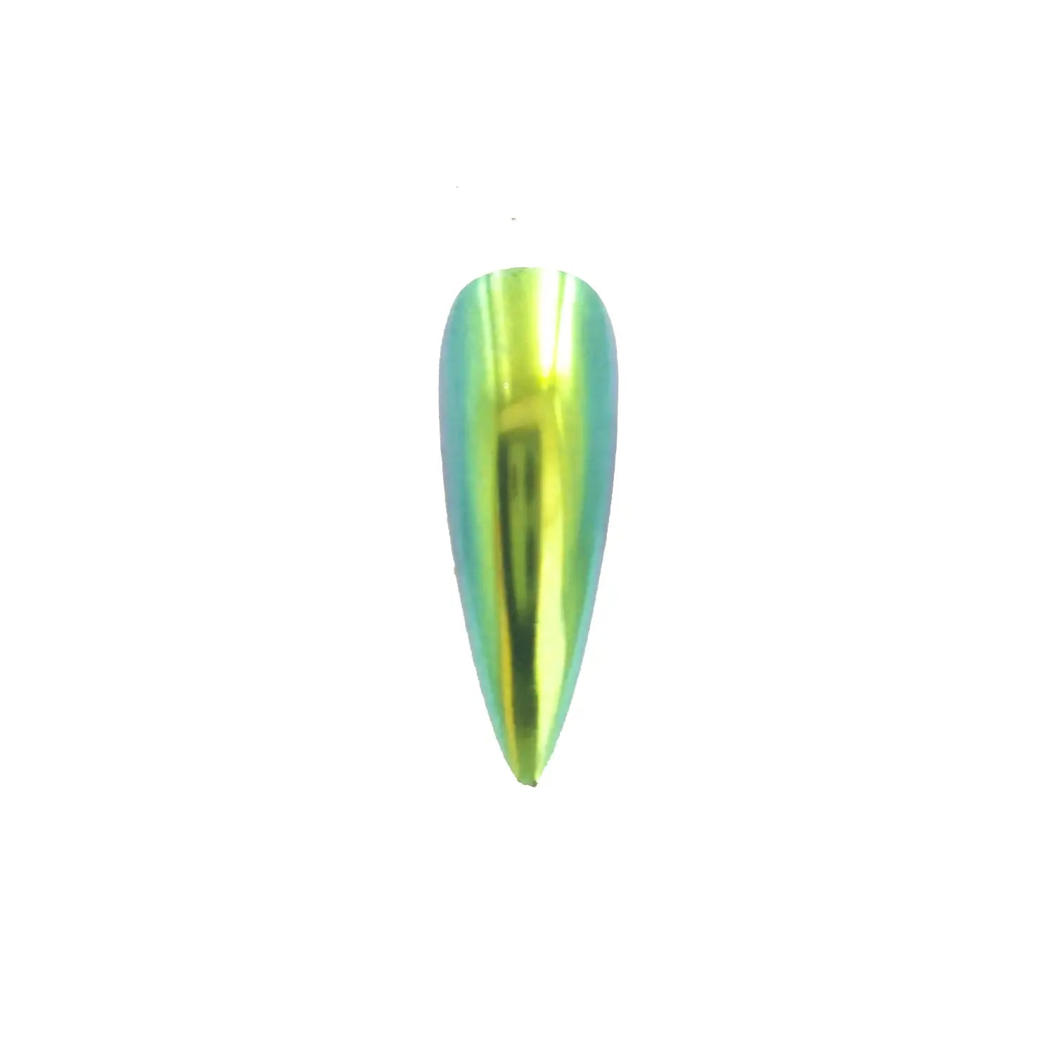 lime mist aqua blue opaque color travel pigment nail effect on black nail tip with visible green to blue color shift