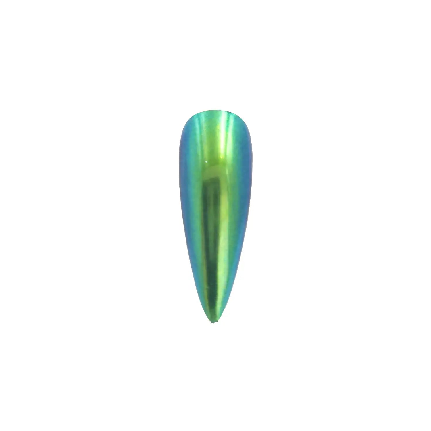 citrus green aqua cyan opaque color travel pigment nail effect on black nail tip with visible green to cyan color shift