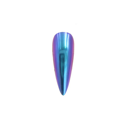 cyan pulse indigo violet opaque color travel pigment nail effect on black nail tip with visible cyan to violet color shift
