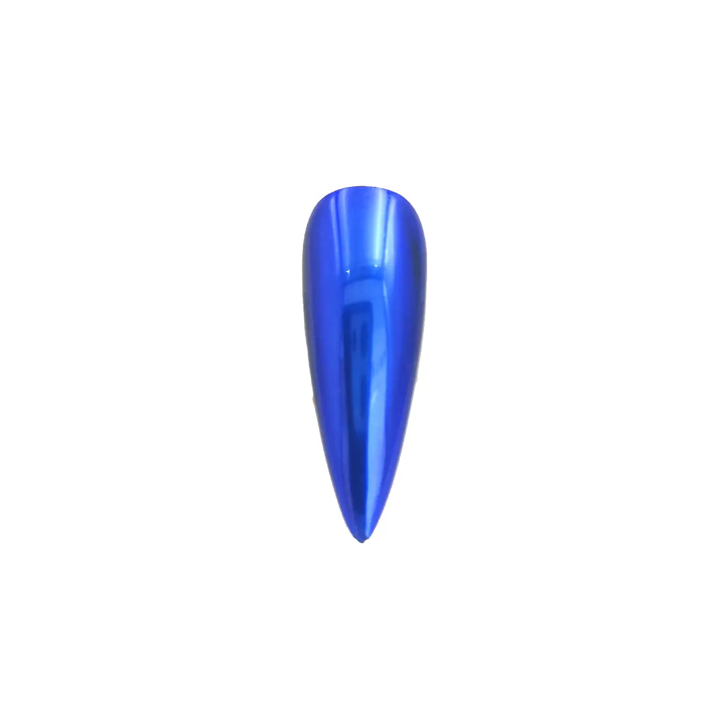 ocean sapphire translucent chrome pigment nail effect on black nail tip with deep blue chrome reflection and translucent finish