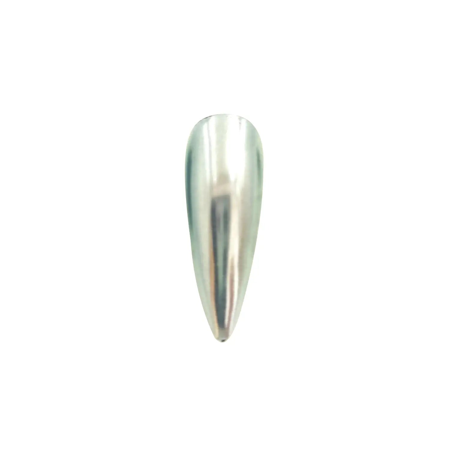 frost silver translucent chrome pigment nail effect on black nail tip with bright silver chrome reflection and translucent finish