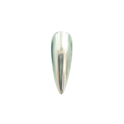 frost silver translucent chrome pigment nail effect on black nail tip with bright silver chrome reflection and translucent finish