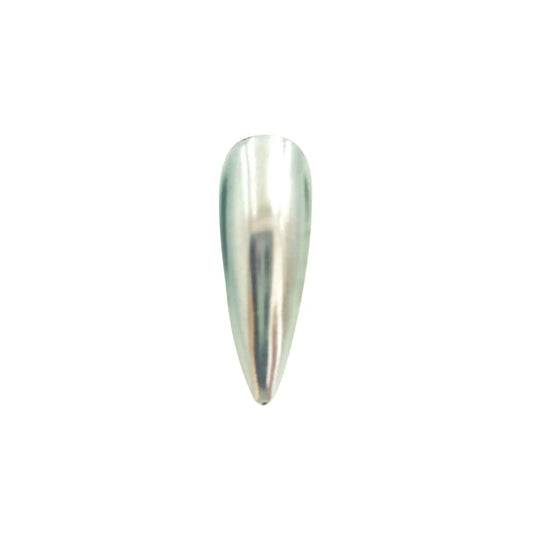 frost silver translucent chrome pigment nail effect on black nail tip with bright silver chrome reflection and translucent finish