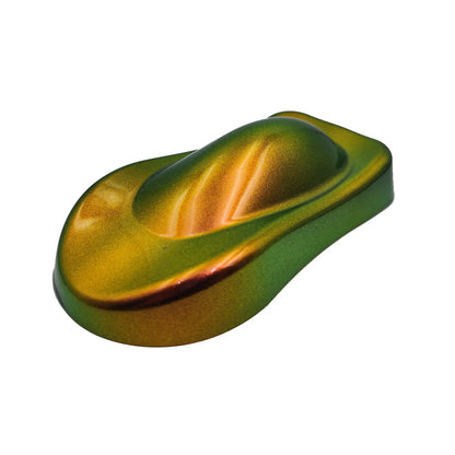copper red to lime green translucent pigment sprayed on automotive film coating effect