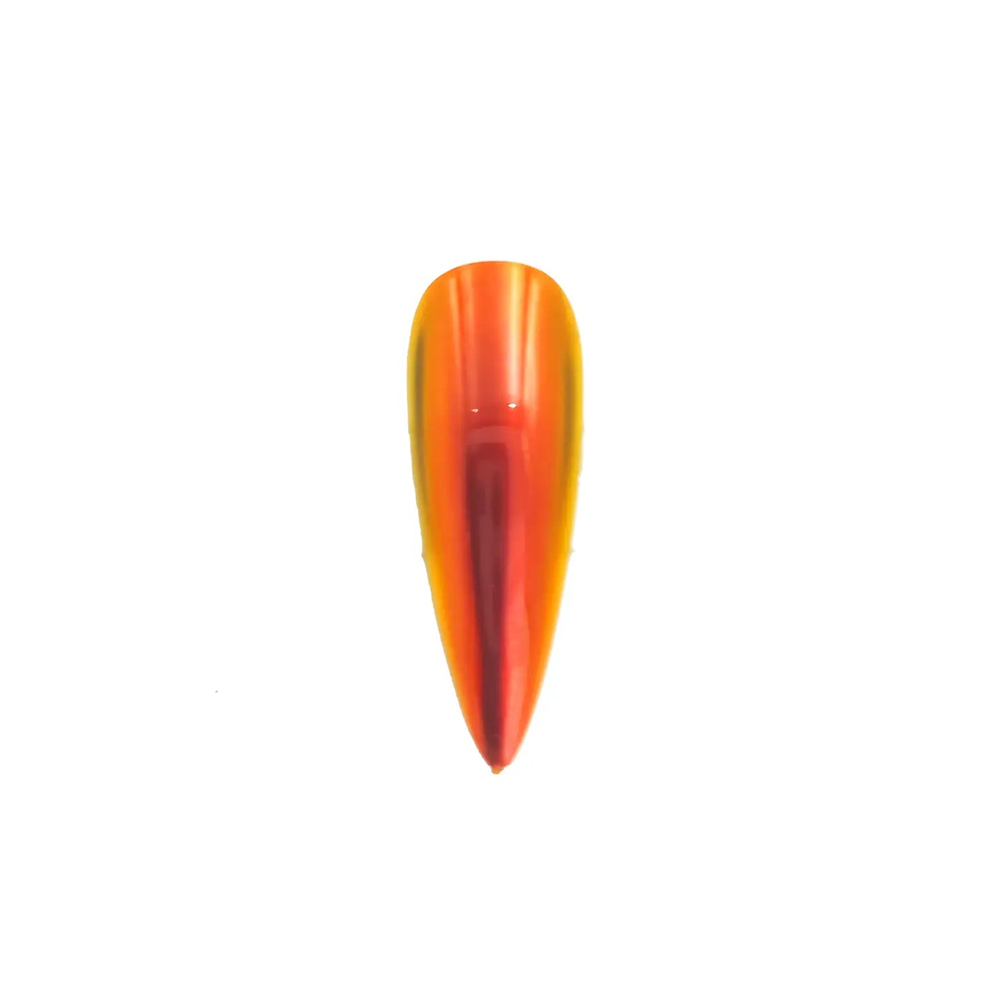 coral ember amber glow translucent color travel pigment nail effect on black nail tip with visible coral to amber color shift