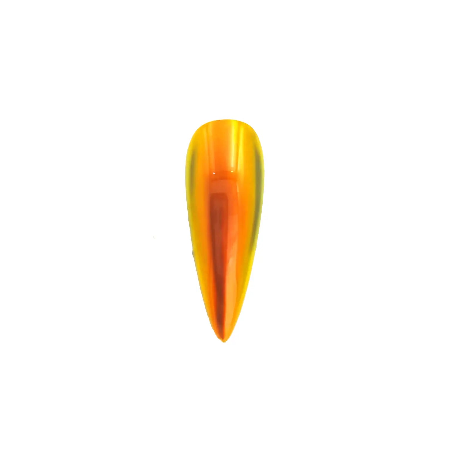 sunset orange solar yellow translucent color travel pigment nail effect on black nail tip with visible orange to yellow color shift