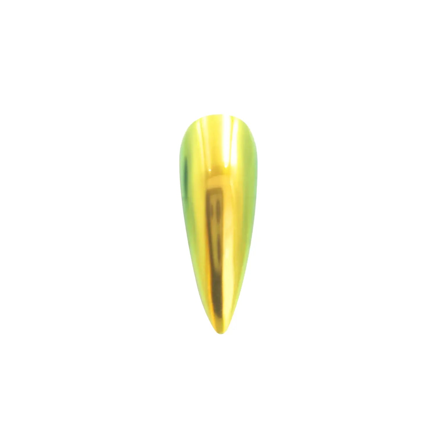 golden light spring green translucent color travel pigment nail effect on black nail tip with visible gold to green color shift