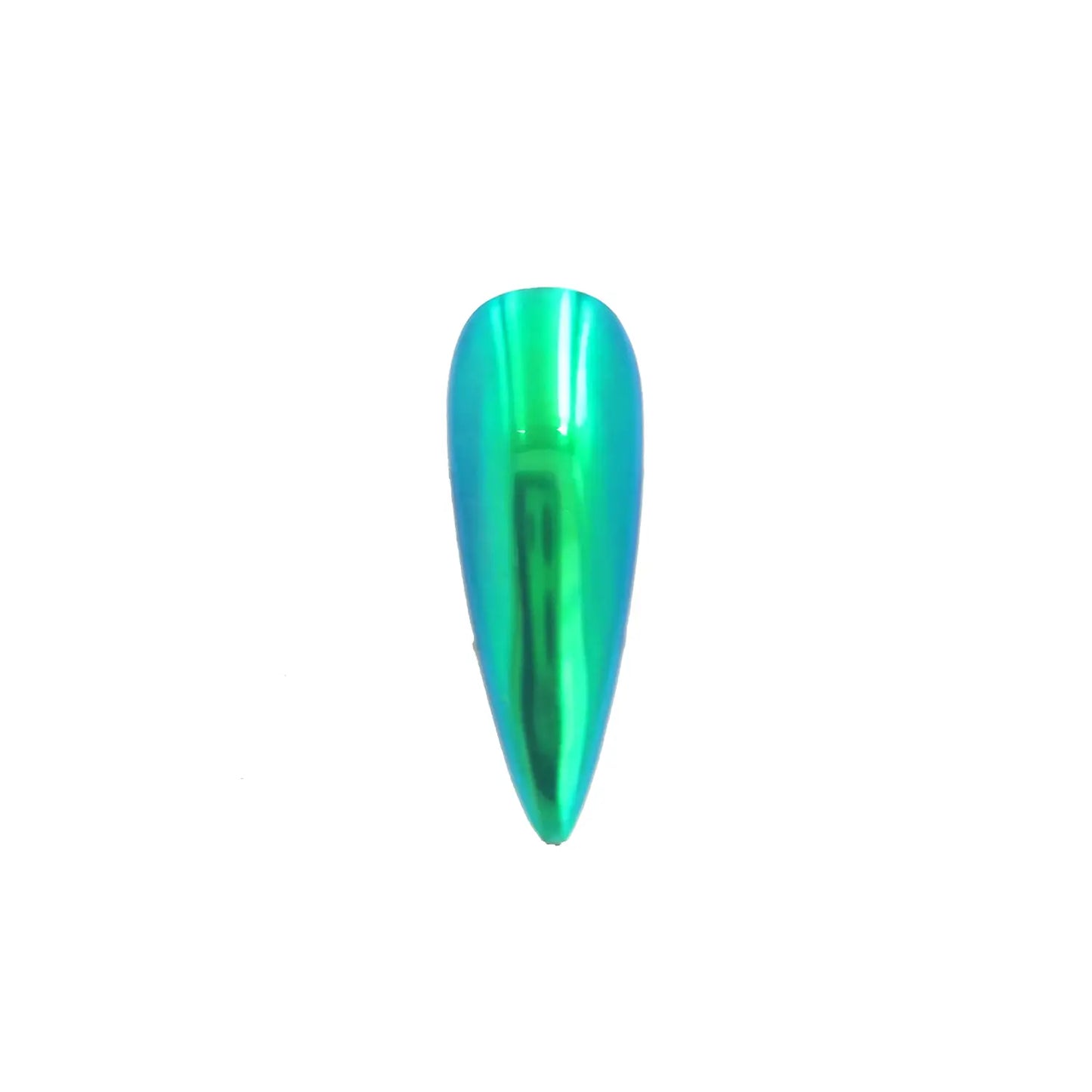 forest green ocean cyan translucent color travel pigment nail effect on black nail tip with visible green to cyan color shift