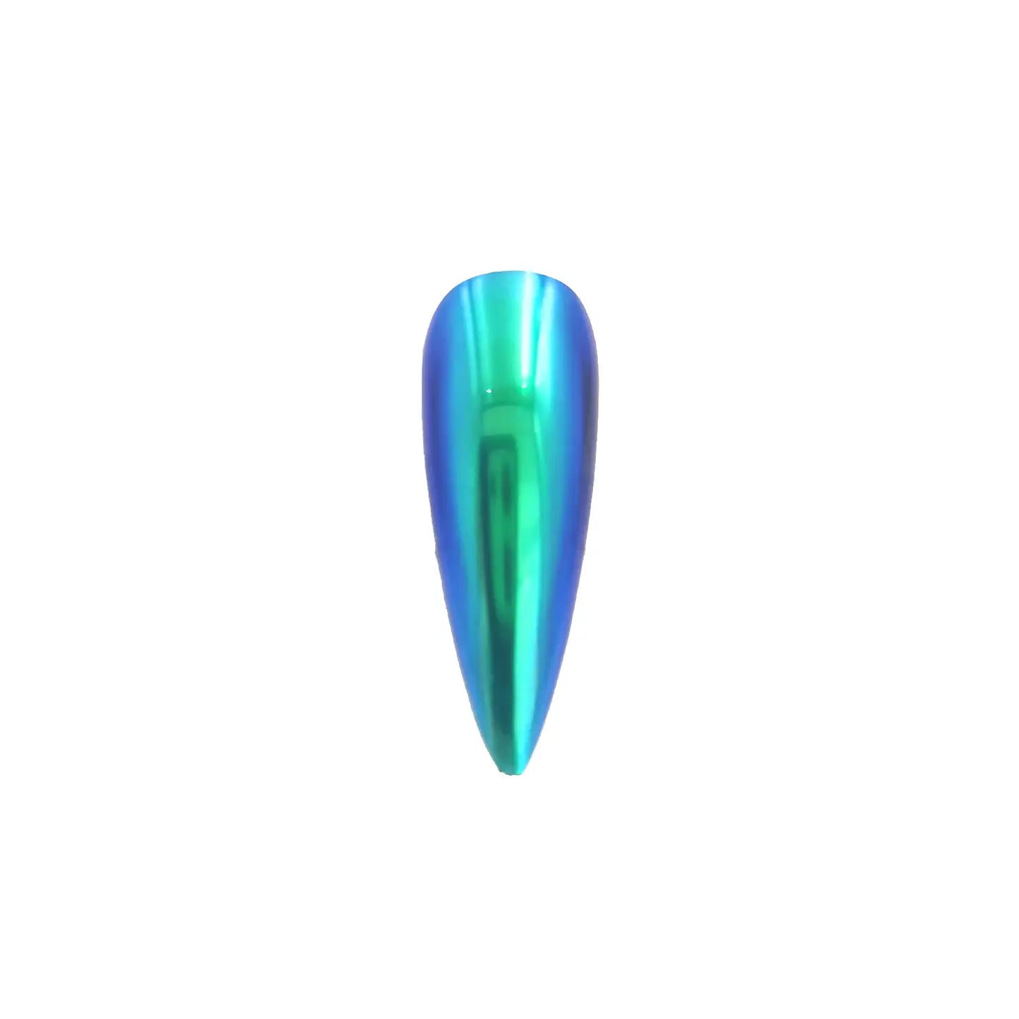 emerald green violet blue translucent color travel pigment nail effect on black nail tip with visible green to violet color shift