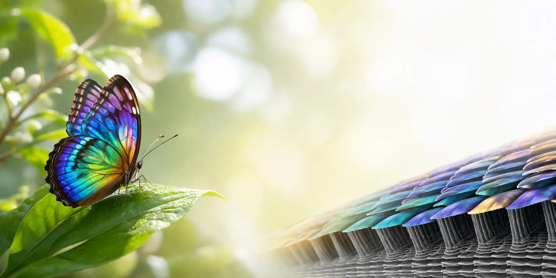 butterfly wing microstructure demonstrating structural color compared with engineered pigment microstructure using PVD based material design