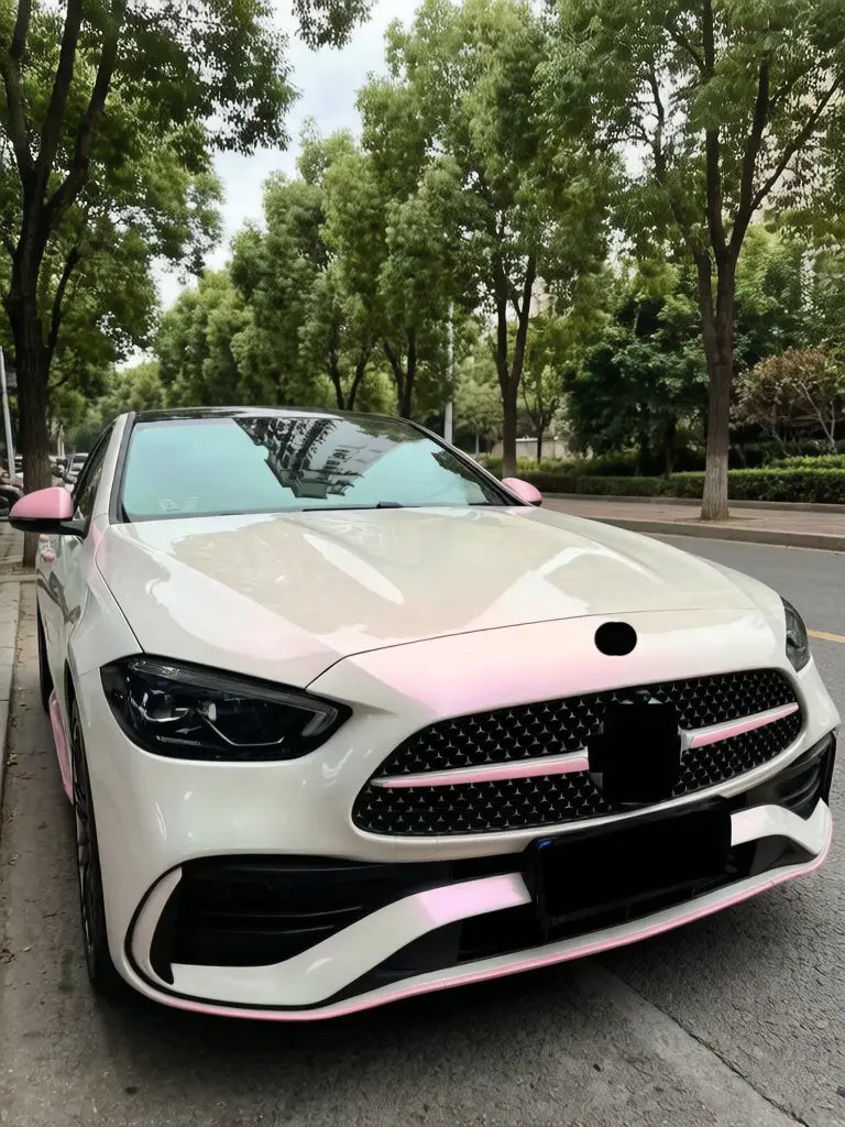 white car with iridescent reflective surface finish