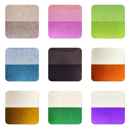 Black and white drawdown cards showing opacity and color travel of 9 color shift pigments