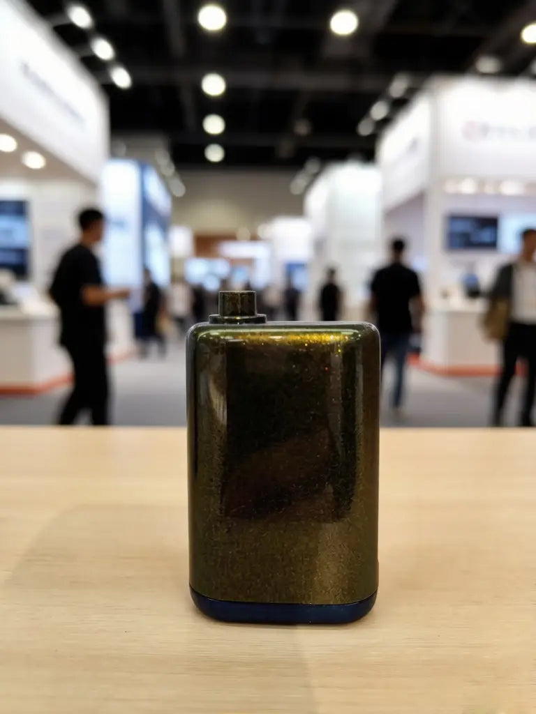 electronic device with green gold effect pigment surface finish