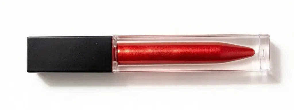 bright red lip gloss with reflective pigment finish
