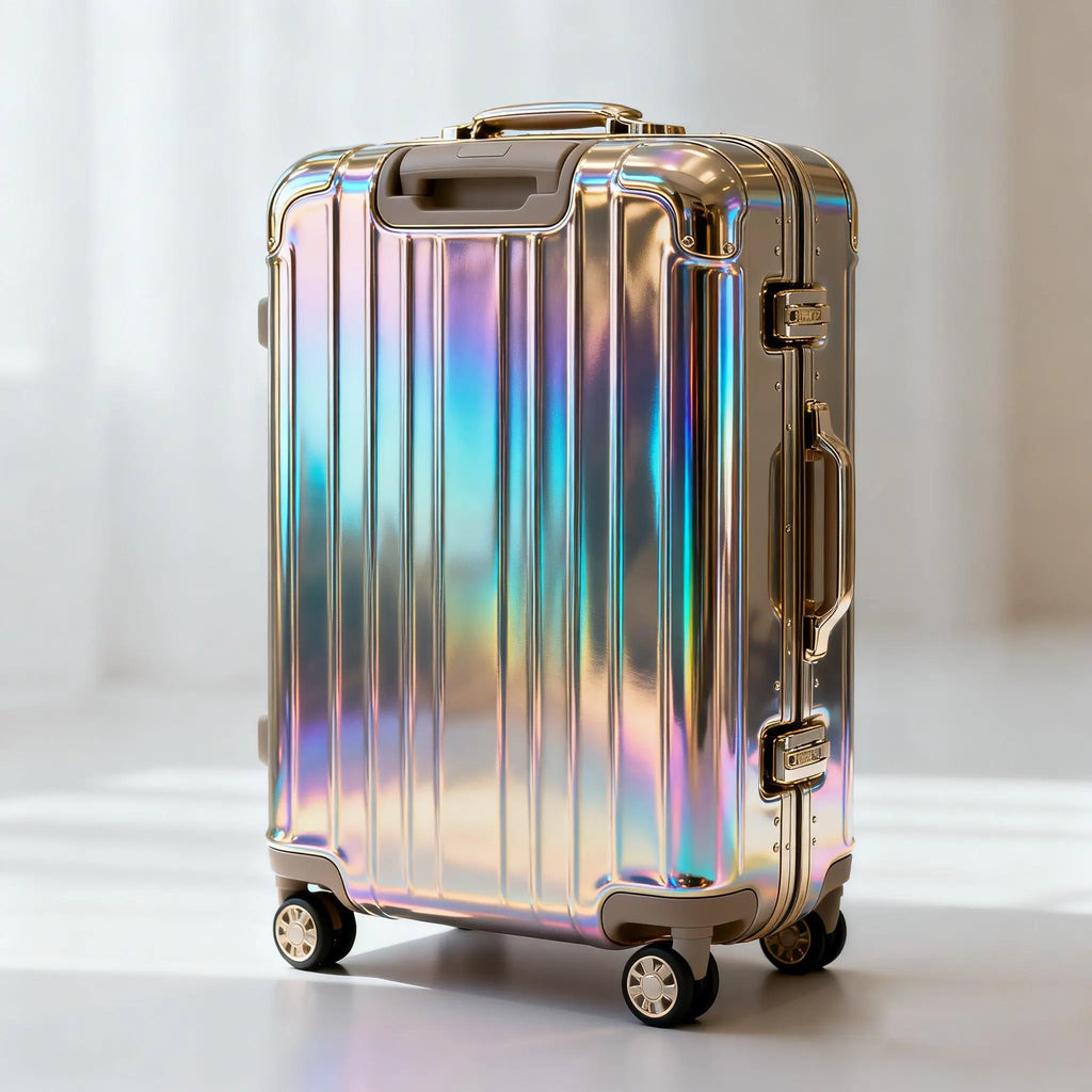 high end suitcase with metallic color shifting finish