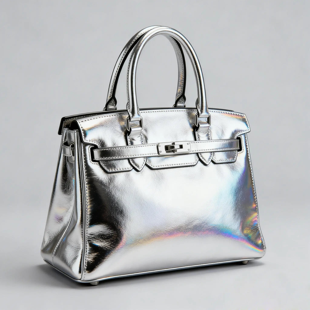 luxury handbag with color shifting glossy finish