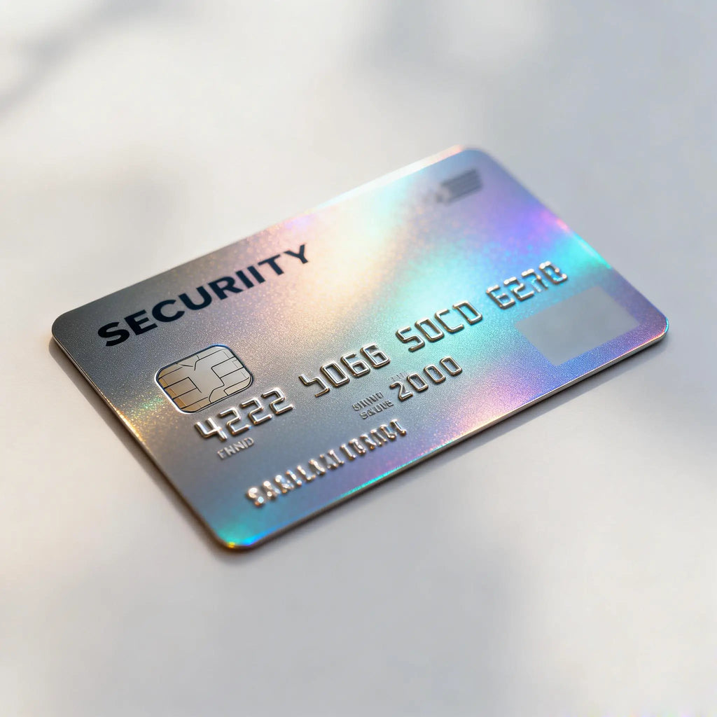 security card with optical color shifting surface effect